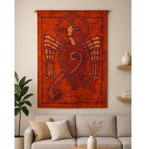 Hand-Dyed Wool Wall‎ Hanging Phoenix Or Sacred Eagle With Crosses Batik Art